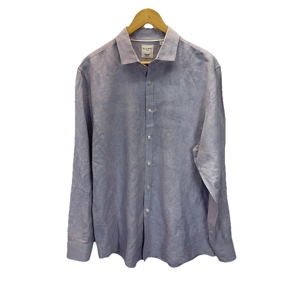Murano Baird McNutt Shirt Mens‎ XL Linen Cotton Spread Collar Purple Stripe
